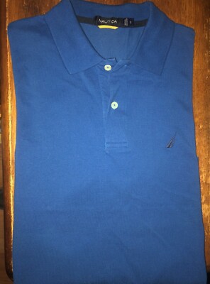 Mens Nautica Short Sleeve Blue Polo Shirt Size Medium MD M - EUC