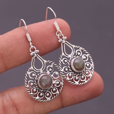 Labradorit Edelstein 925 Sterling Silber Handarbeit Ohrring Schmuck Geschenk für die Liebe