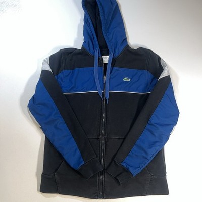 Lacoste Youth Jacket L Colorblock Full Zip Hooded Blue Black Pockets