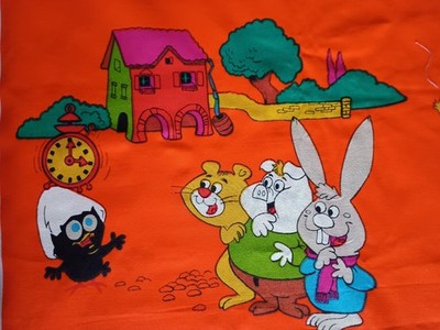 Vintage Calimero 70er Jahre Vorhang Stoff Comik orange aristo interieurstoff