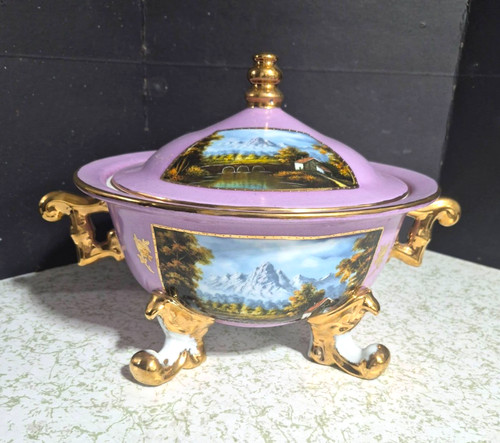 Antique Continental (French?) Porcelain Tureen, 9.5" x 15".