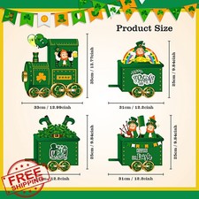 4 St. Patrick's Day Yard Signs Decor Train Leprechaun Stakes