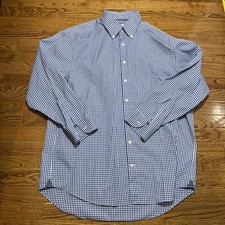 Charles Tyrwhitt Shirt Mens 17/34 Blue White Gingham Check Non Iron Classic Fit