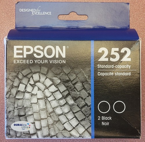 New Genuine Epson (2) 252 BLACK Ink CARTRIDGE Sealed Expires 07/2026 - 第 1/5 張圖片