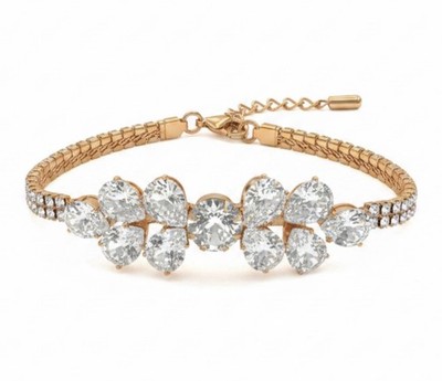Rhinestone Cubic Zirconia Rose Gold Tone Tennis Bracelet Women Jewelry Bangle