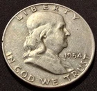 1954 USA Half Dollar 50 Cents - .900 SILVER - Franklin