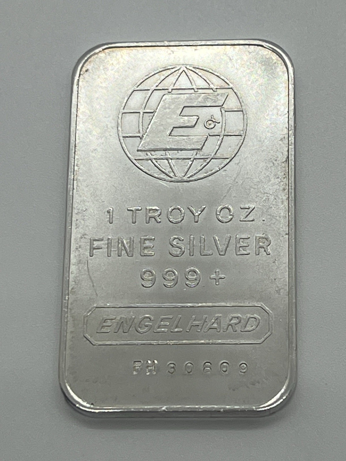 Engelhard 1 oz Silver Bar .999 Fine Vintage Globe Logo
