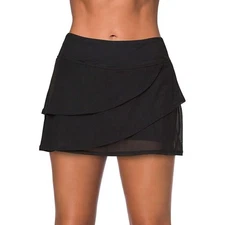 Aleumder Swim Skirt Women's Ruffle Skort High Waist Tummy Control Black M