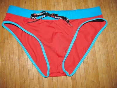 BWET Swimsuit Brief Size LARGE Nylon Spandex MADE IN SPAIN Swim Suit RED & BLUE
