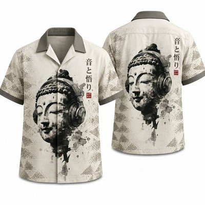 DJ Buddha Zen Music Funny Buddha Hawaiian Shirt Aloha Button Up Hawaiian Men Shi