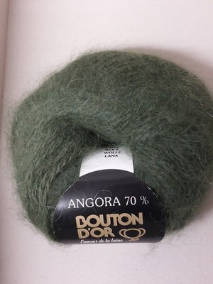 25g / 1x 70% Angora Bouton d'or Wolle dunkelgrün Fb. 578 selten