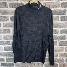 UNRL Evans Pullover Mens L Gray Camouflage 1/4 Zip Mock Neck Athletic Long Sleev
