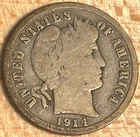 1914 D - Barber Liberty Dime 10c - Silver - from collection