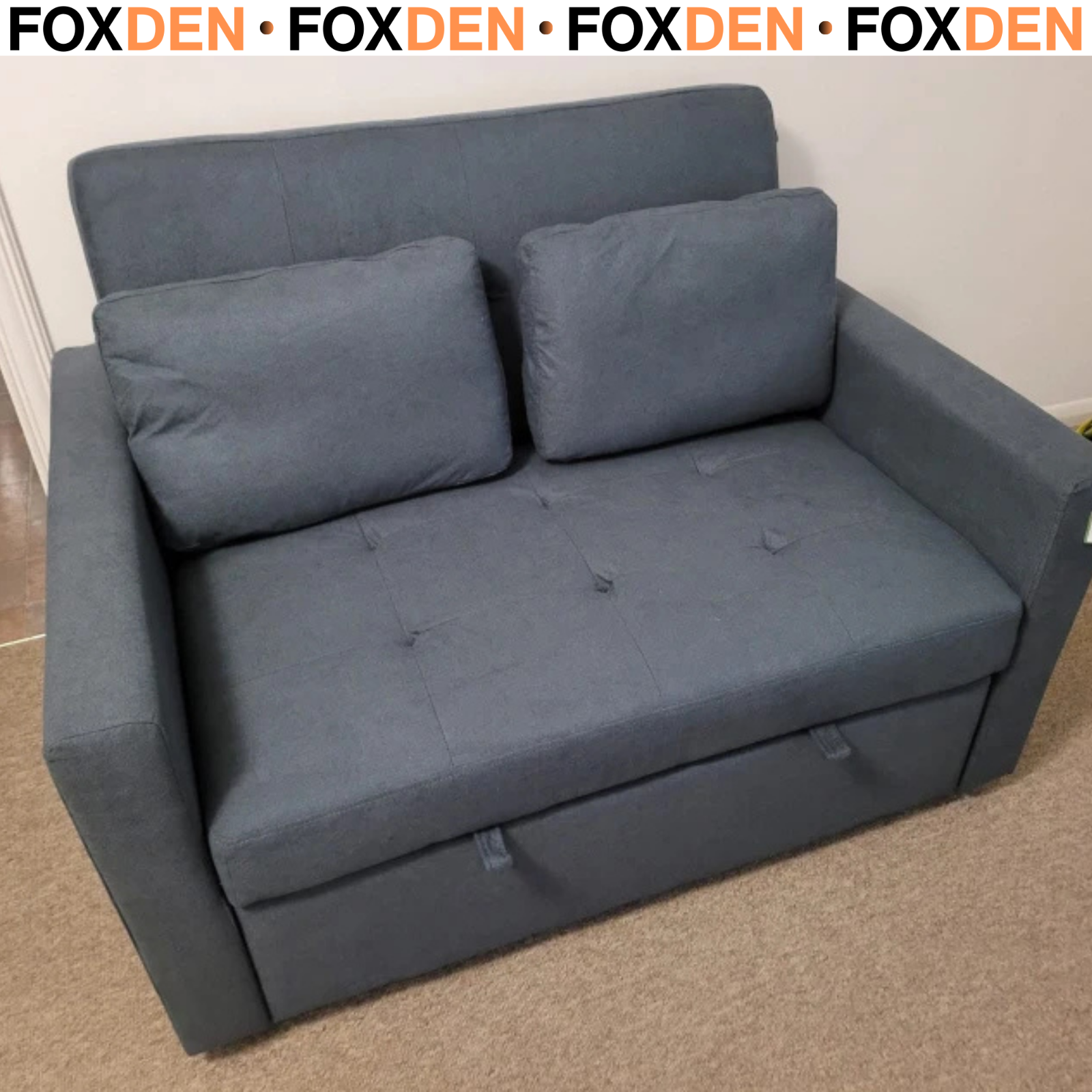 Fabric Convertible 2 Seater Sofa Bed with 2 Cushions for Living Room - Image 3