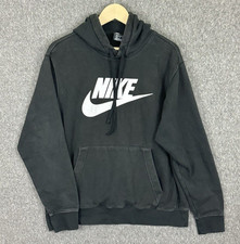 Nike Womens Hoodie Large Black Logo Drawstring Fleece Pullover Sweatshirt