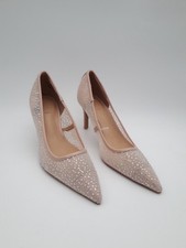 M&S Womens Pointed Toe Slip On Embellished Mesh Court Heels Beige NEW