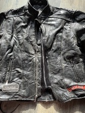 Diamond Plate Buffalo PATCH Leather Motorcycle BIKER Jacket Black Mens SizeM vin