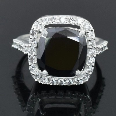 Fancy 4 Ct Black Diamond Ring With Accents Cushion Cut Certified! Valentine Gift