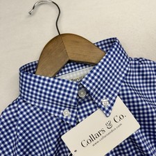 Collars Co Polo Shirt Mens Small White Blue Check Gingham Picnic Stiff Dress NEW