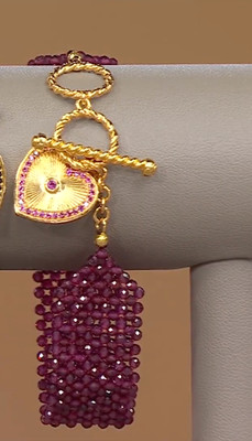 Rarities Carol Brodie Woven Rhodolite Bead Heart Drop Toggle Bracelet