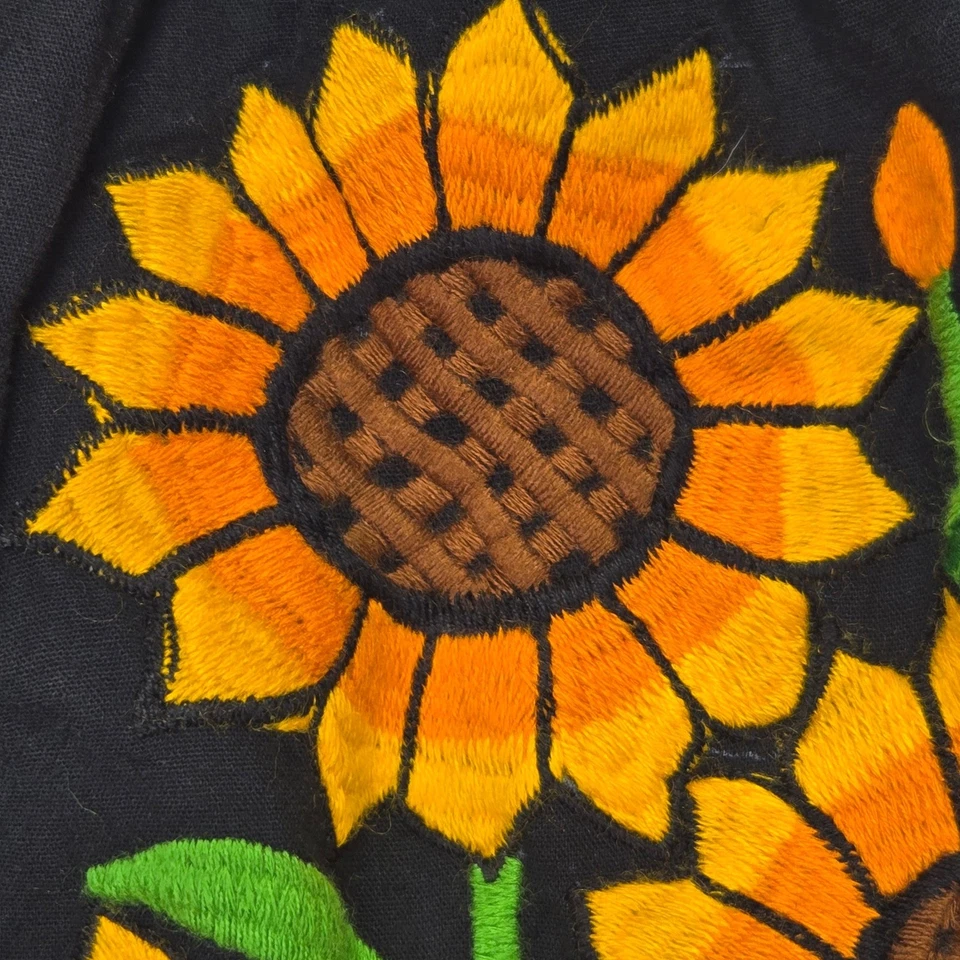 Embroidered Black Sunflower Halter Top Smocked Waist Beach Festival Boho Sz XXS - Image 3 of 4