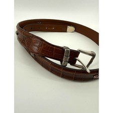 Brighton Onyx Croc Embossed Leather Belt Western Silver Buckle Brown Size 38