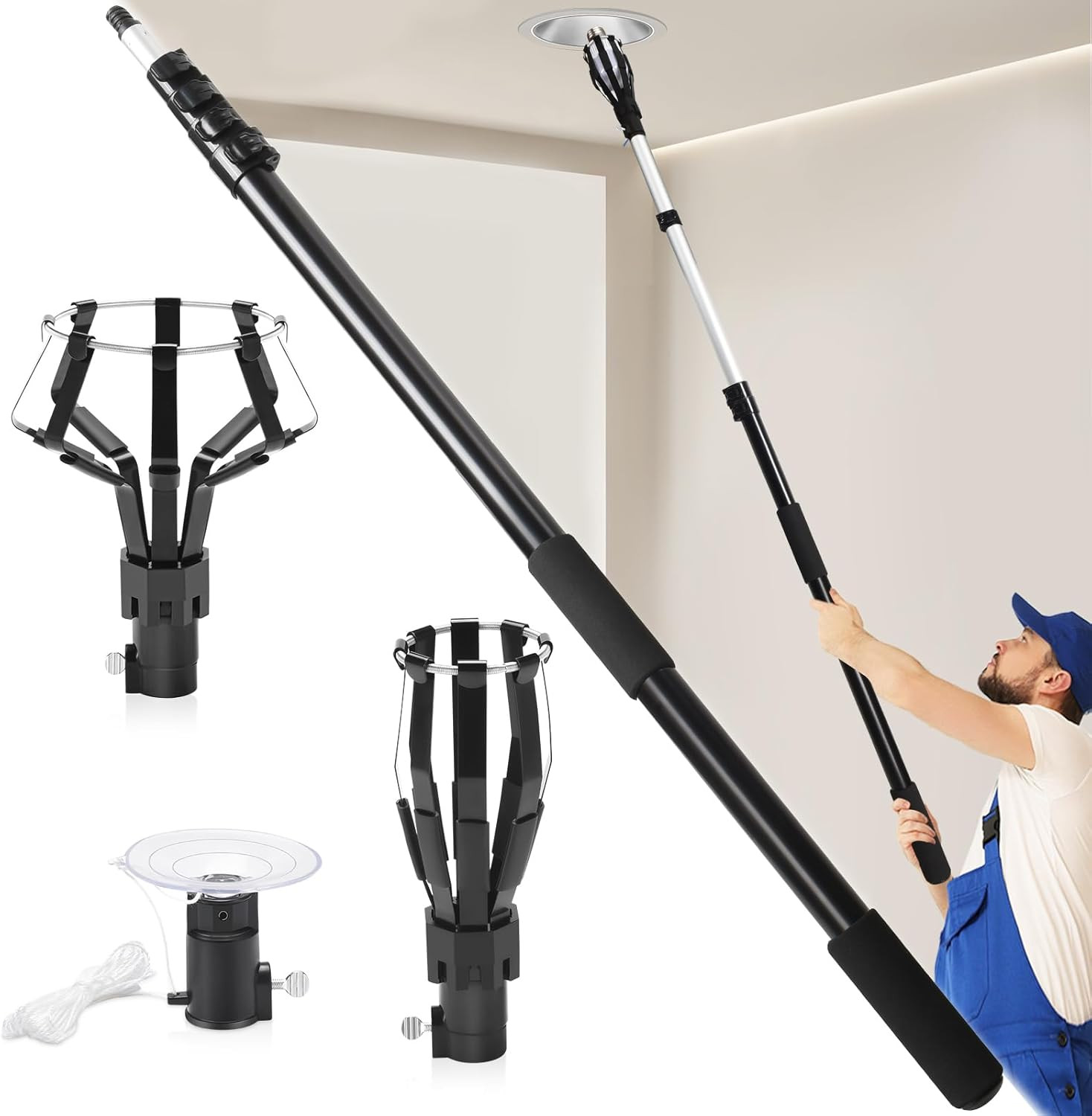 26FT Reach Light Bulb Changer for High Ceilings, 5-20FT Exte