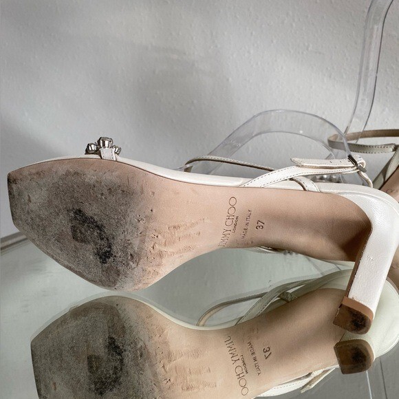 EUC JIMMY CHOO Meira 85 crystal and leather sandals $1,095 EUC JIMMY CHOO Meira 85 crystal and leather sandals $1,095