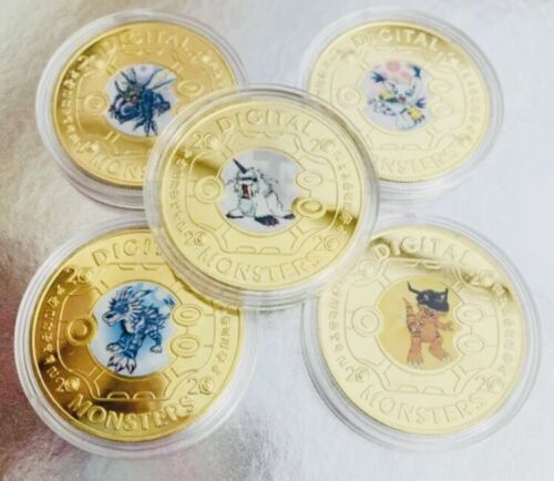 Digimon Chapado en Oro Coleccionable Monedas Tarjeta Set de Regalo Recuerdo Raro - Imagen 1 de 2