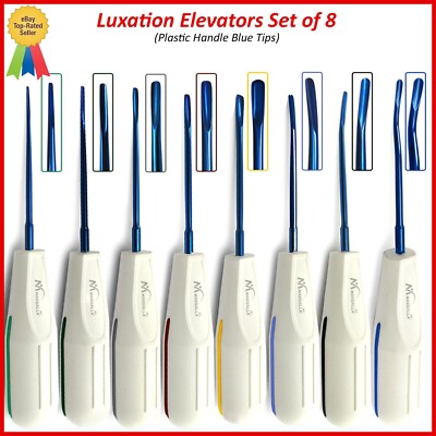 Set Of 8 Dental Luxating Elevators Blue Tip White Handle