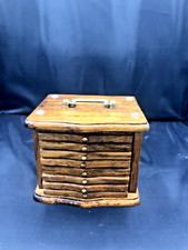 Vintage Wood Cork Drink Coasters Set 8 Wooden Storage Box Holder Colonial