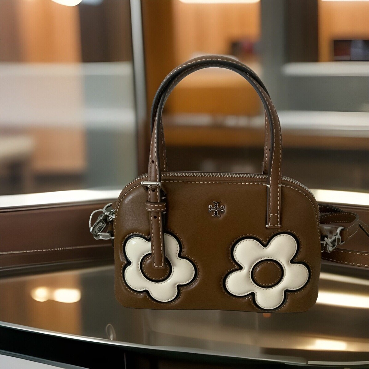NWT TORY BURCH EMERSON FLORAL APPLIQUÉ DOME SATCHEL CROSSBODY | eBay