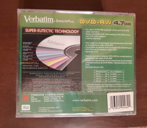 New Verbatim DVD+RW 4.7GB 2.4 X 10pk Factory Sealed Jewel Case - Picture 2 of 2