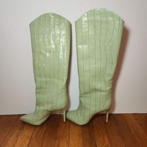 Schutz x Bala Maryana Limited Edition Crocodile-Embossed Sage Leather Boots RARE - Picture 6 of 11