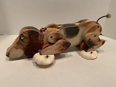 VTG Fisher-Price SNOOPY Beagle Dog Wooden Pull Toy 1961 No Leash 16