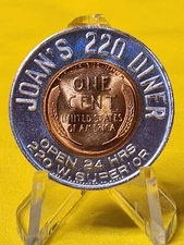 1955-D Cent Encased Penny Joan's 220 Diner 220 W Superior Free Shipping