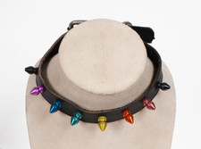 Vintage Leather Collar With 8 Colored Metal Studs 18 1/8" Length Great Condition