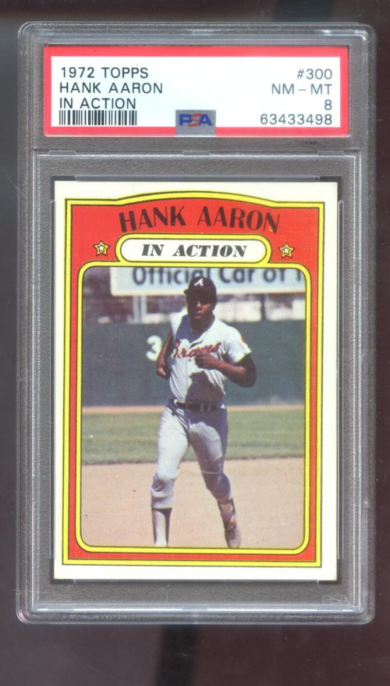 1972 Topps #300 Hank Aaron In Action IA PSA 8 Graded Baseball Card MLB Braves