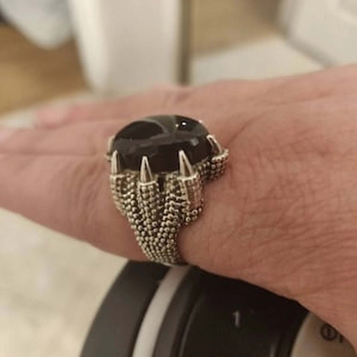 NATURAL BLACK ONYX DECEMBER BIRTHSTONE SOLID 925 SILVER HEAVY EAGLE MENS RING