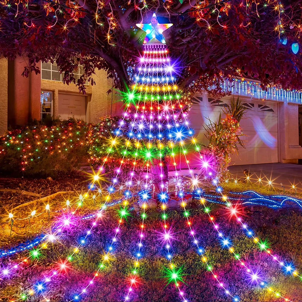 BLOFUN Outdoor Christmas Decorations Lights Christmas Tree Lights 12 Ft High Chr