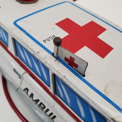 Vintage Tin Yonezawa Cadillac Red Cross Ambulance With Remote