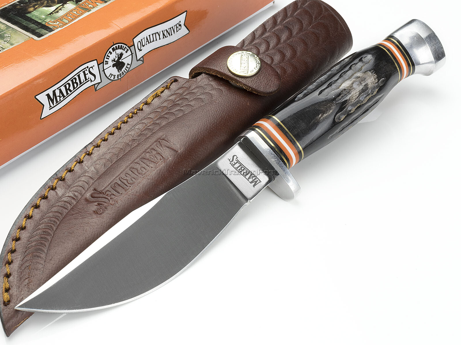 Marbles Fixed Blade Skinner Hunting Knife Jigged Horn Handle Belt