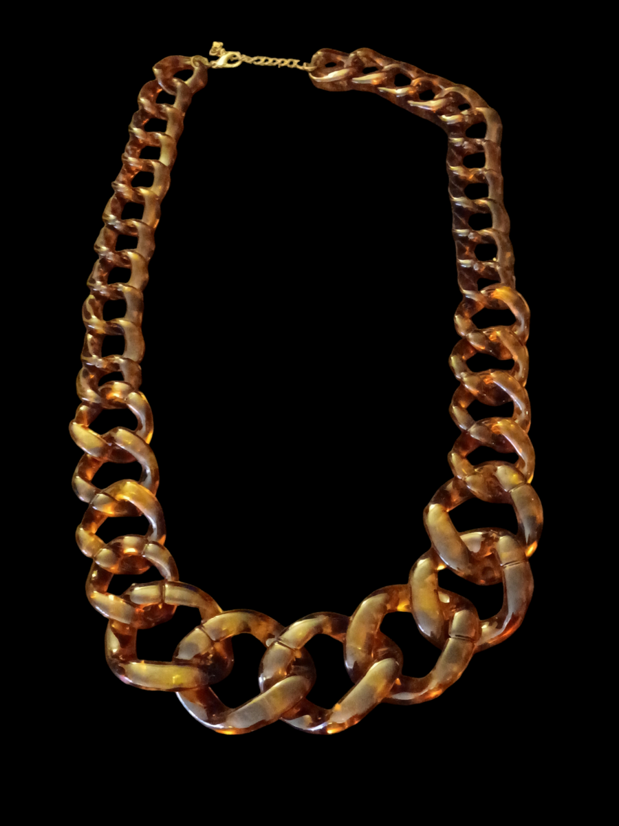 Tortoise Shell Pattern Brown Acrylic Long Chunky Statement Necklace