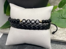 2 PC Leather Mama Beaded Bracelet Set Adjustable Tie Free Ship B2954
