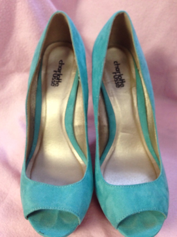 Escarpins Charlotte Russe - Taille 6.5 US (M), Semelle Compensée Liège Bleu-vert