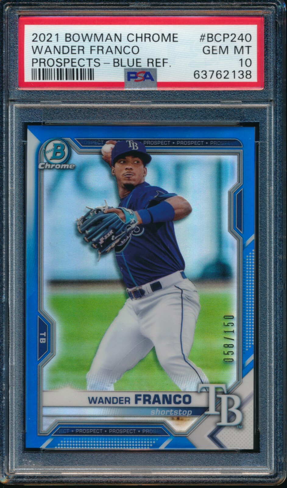 PSA 10 WANDER FRANCO 2021 Bowman Chrome BLUE REFRACTOR #/150 Rookie RC GEM MINT