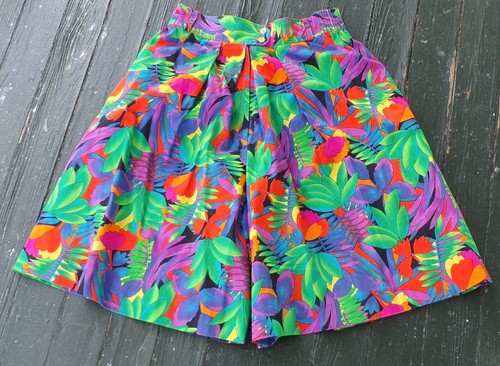 Vintage 80s Floral Tropical Print Shorts Cotton Elastic Waist Sz S - Picture 14 of 17