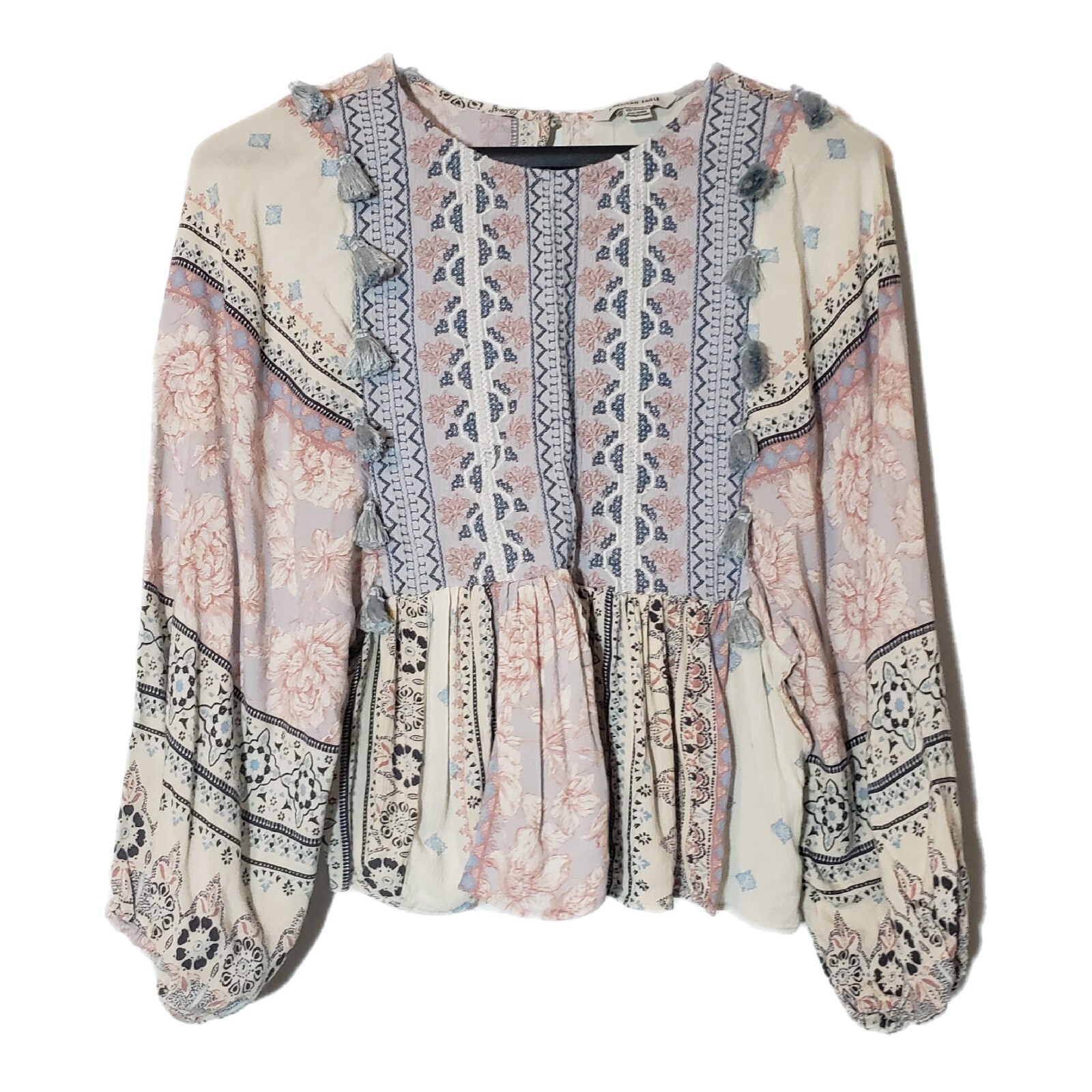 American Eagle Patchwork Peasant Top Embroidered … - image 2