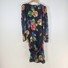 VINTAGE Casual trends dress womens size 10 shift black floral long sleeve 109239