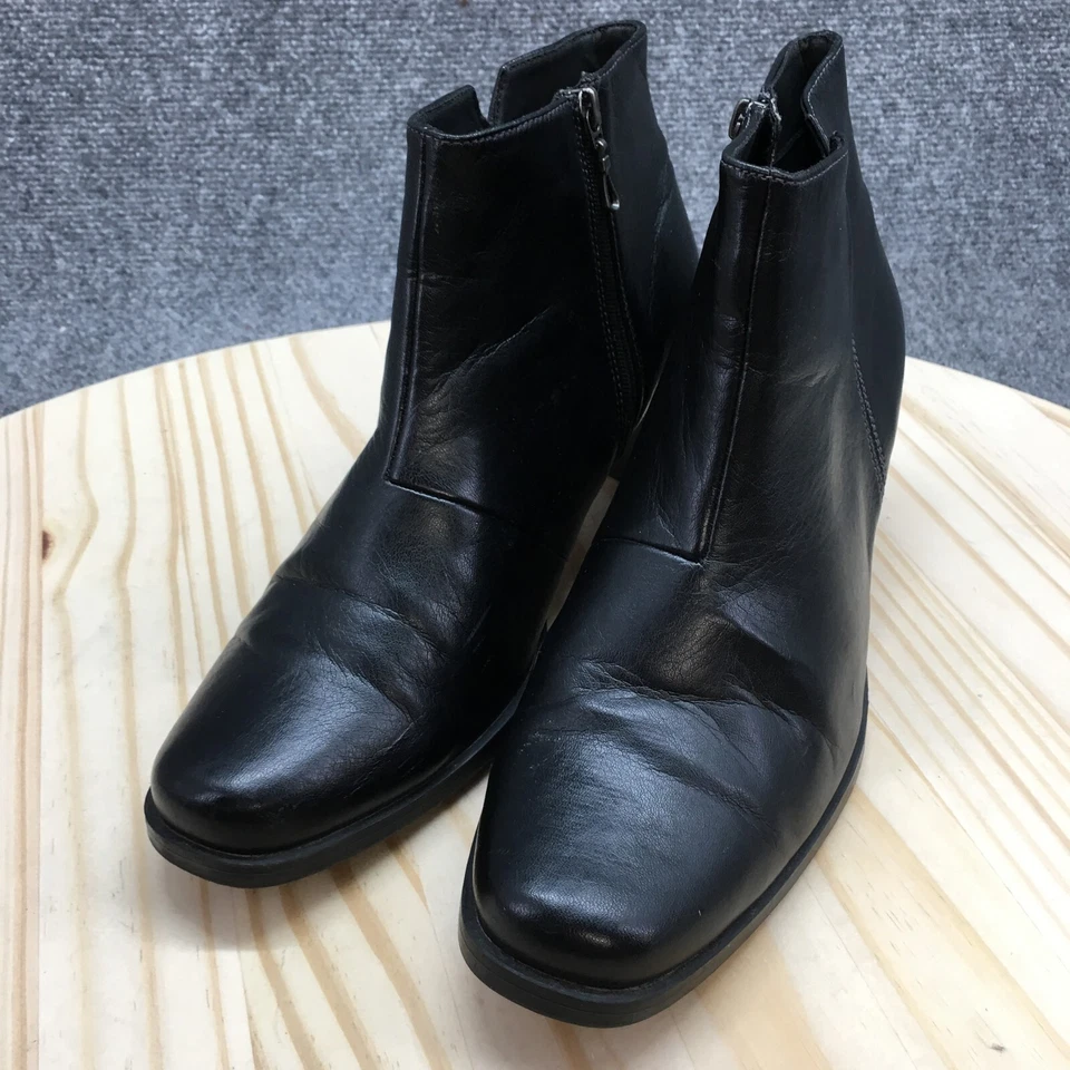 Sporto Boots Womens 8.5 Ankle Bootie Black Leather Side Zip Casual Block Heels - Image 4 of 4